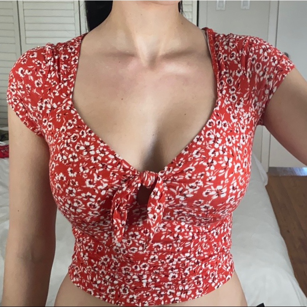 Red floral crop top